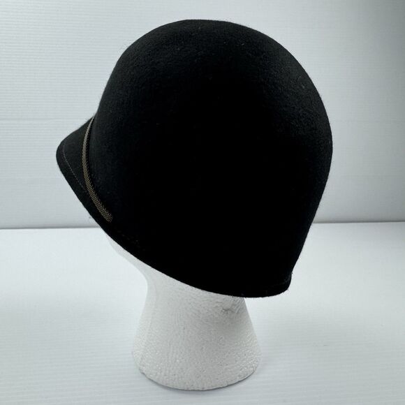 Black 100% Wool Cloche Hat Women’s Vintage Style Bucket Cap Metallic Braid Trim - Picture 6 of 13